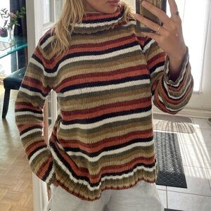 Denver Hayes Brown and Orange Cowl Turtleneck Sweater